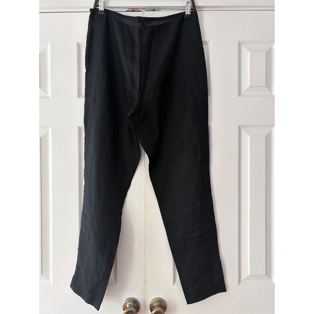 John Patrick Organic‎ Black Linen Tapered Pants Side Zip Slit Hem Womens Size 10